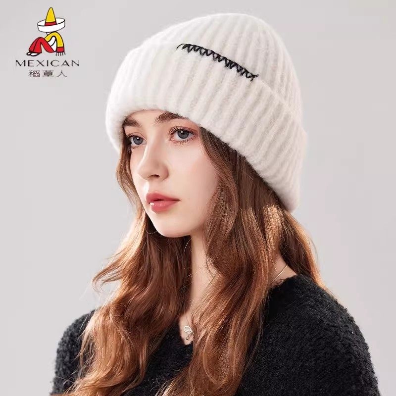 稻草人冷帽毛线帽女秋冬季保暖护耳针织帽显脸小防寒包头帽子女士