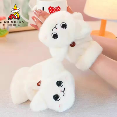 稻草人2025新款手套女秋冬季骑行猫咪加绒加厚学生写字翻盖手套