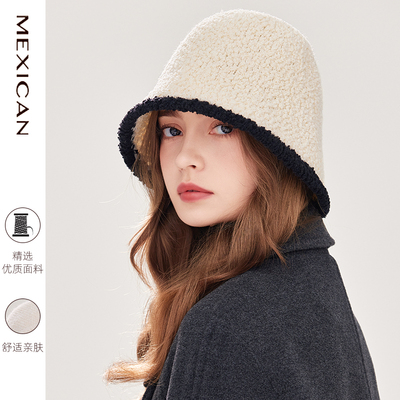 稻草人帽子女秋冬季羊羔毛盆帽