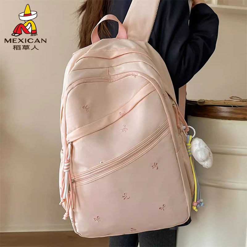 稻草人韩系ins蝴蝶结书包女2026新款大容量背包初高中生双肩包