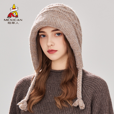 稻草人毛绒帽秋冬保暖护耳显脸小