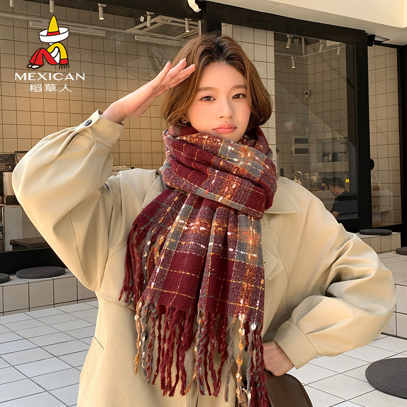 稻草人红色围巾女2025新款冬季韩系高级感仿羊绒新年围脖百搭披肩