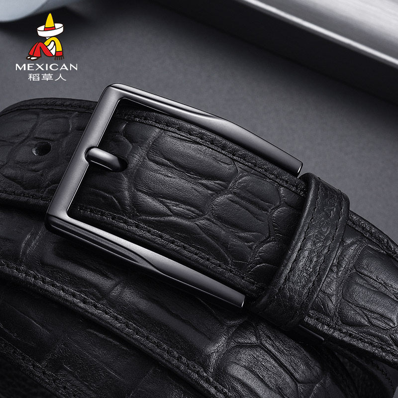 稻草人皮带男士真皮新款针扣鳄鱼纹裤带高级正品商务牛皮腰带男潮