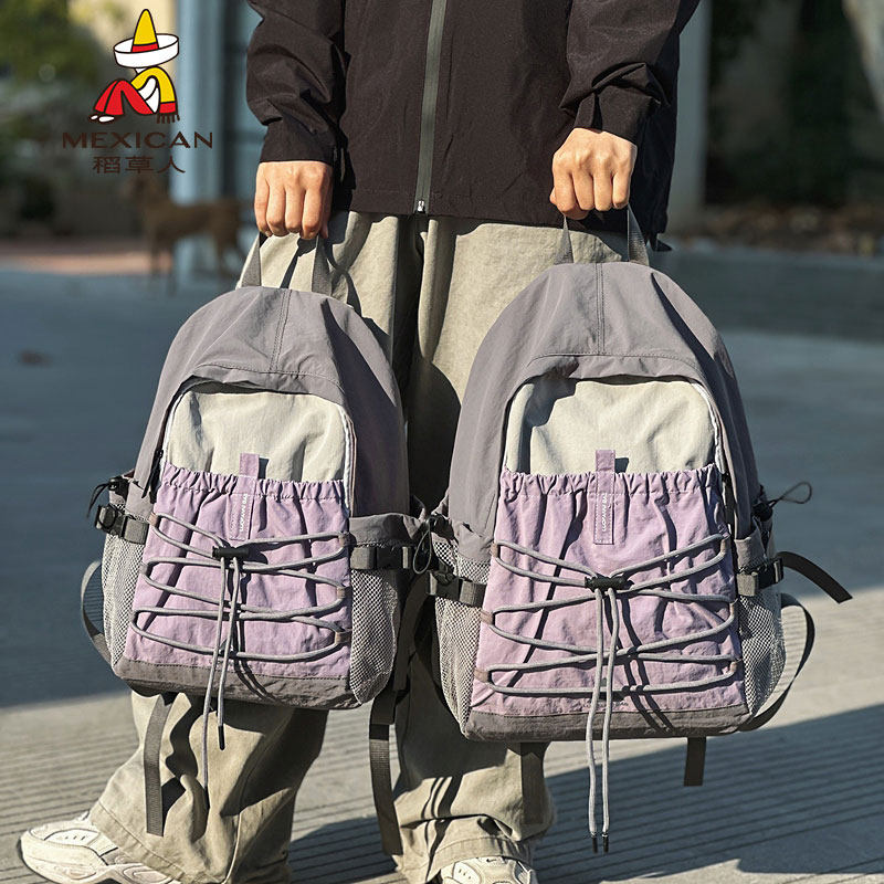 稻草人双肩包新款大容量多功能旅行登山背包学生书包超轻便抽绳女