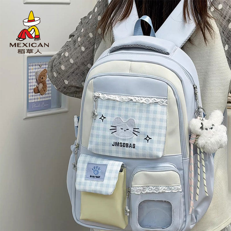 稻草人新款日系高颜值清新甜美糖果色透明吧唧痛包轻便大容量背包