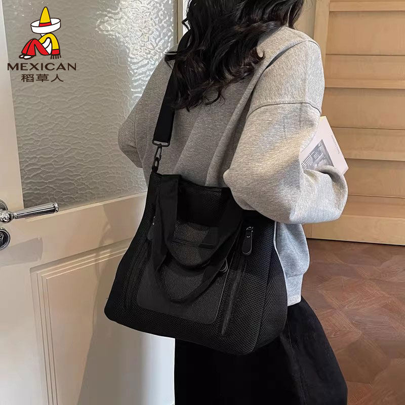 稻草人高级手提包大容量托特包绒面休闲单肩斜挎包通勤百搭简约包