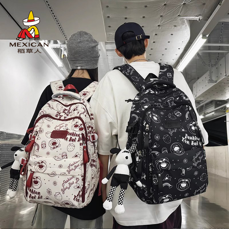稻草人原宿书包男初中生大容量旅行双肩包女大学生校园高中生背包