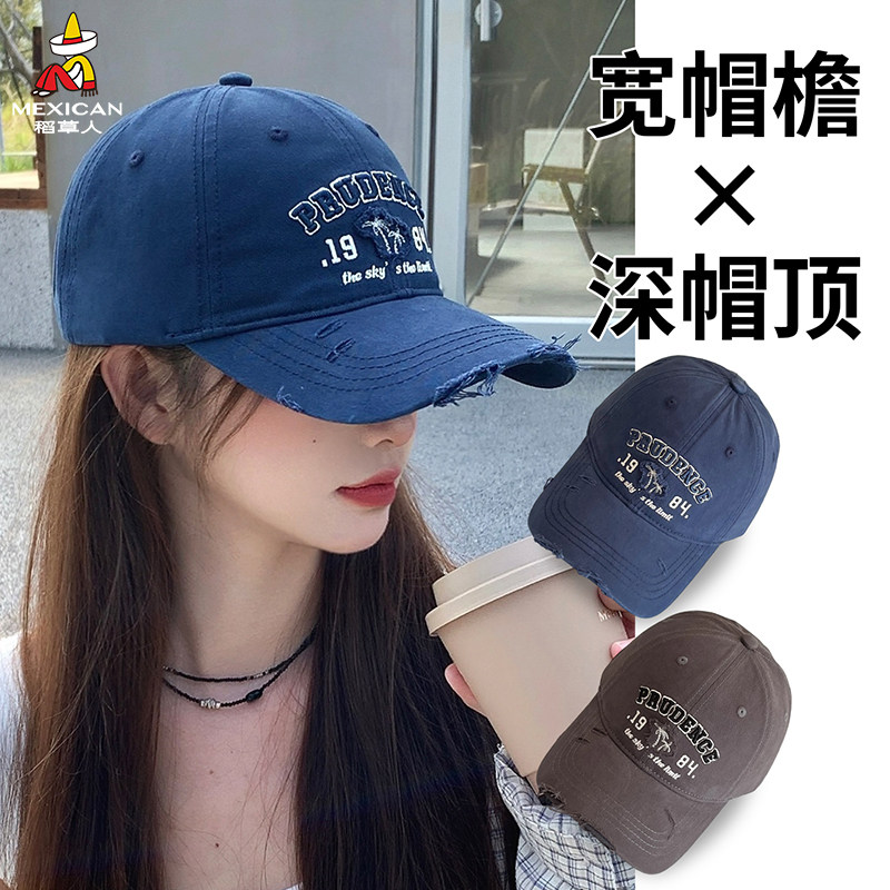 稻草人韩版刺绣字母棒球帽男女软顶牛仔布水洗遮阳鸭舌帽夏季防晒