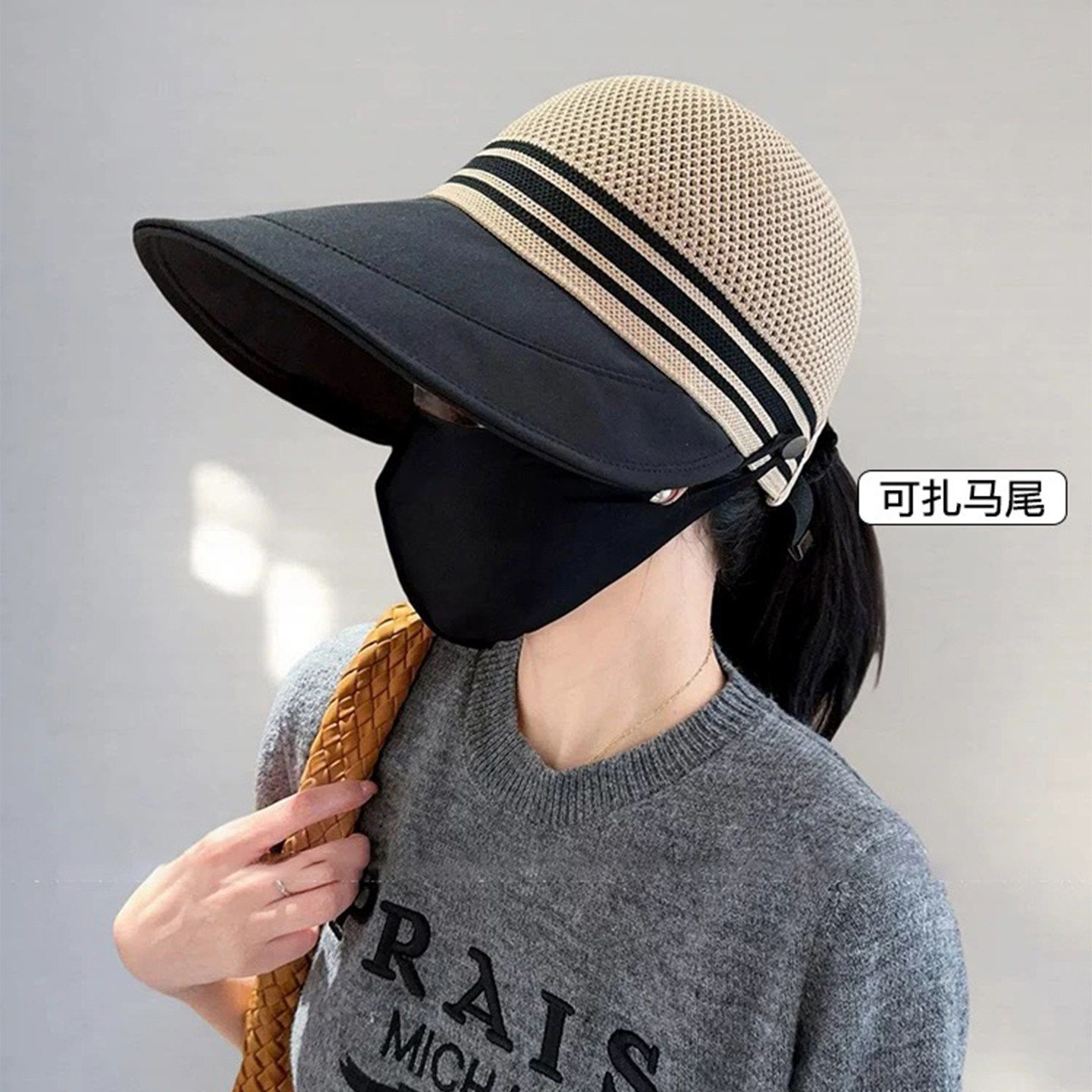 稻草人大帽檐防晒帽子女夏季2026新款大头鸭舌渔夫帽镂空透气遮阳