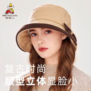 稻草人2025新款渔夫帽女士秋冬季百搭盆帽大檐显脸小洋气妈妈帽子