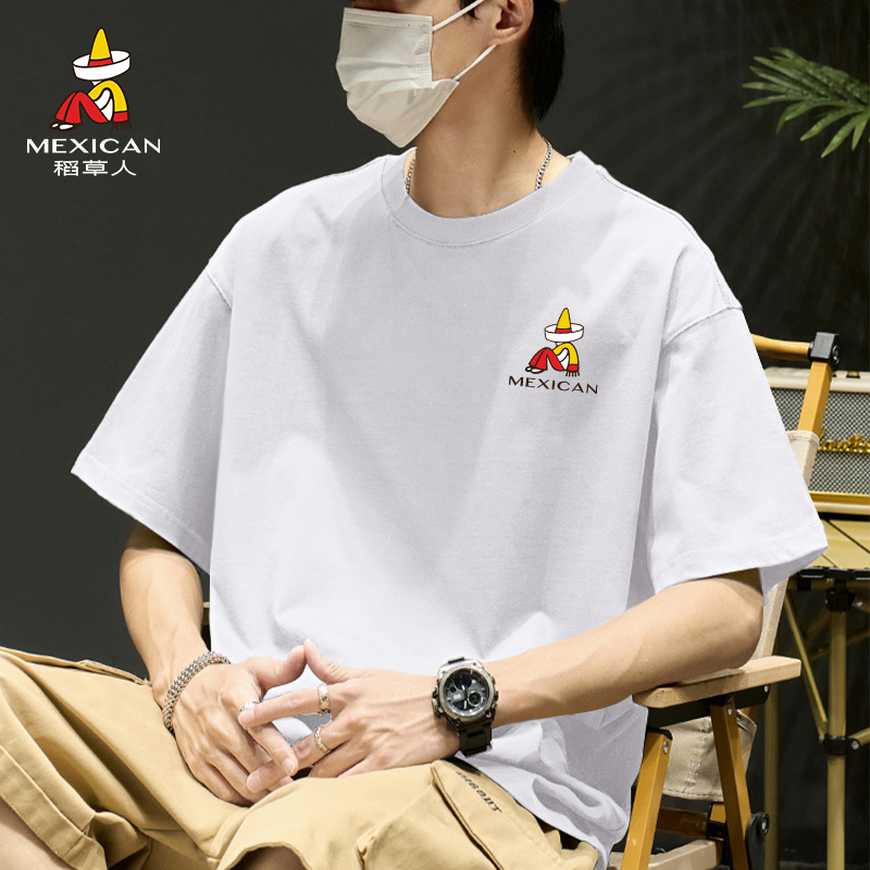 稻草人男士短袖t恤夏季纯棉简约高档男装宽松休闲半袖男款体恤衫Z