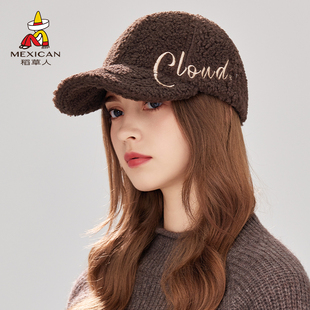 稻草人2025新款棒球帽女冬季保暖羊羔毛绒帽子百搭显脸小鸭舌帽潮