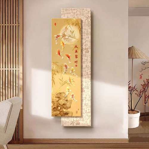 鱼聚门HHRY-XGD财入户玄关装饰正画新中式寓L意好对走廊过道高档E
