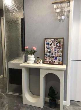 意式轻奢黑色双弧玄关台极简饰柜玄关别墅客法式厅奶油走装廊FSJ