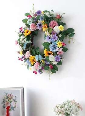 202春款向日葵逊花环TH-20230仿真花6家居装饰圈亚花马庭院门饰墙