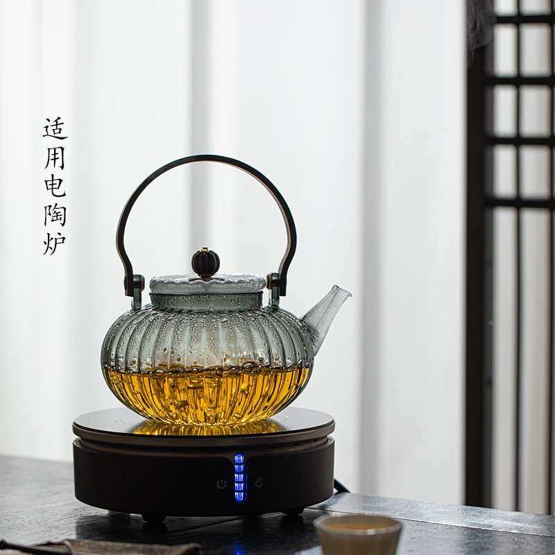 泥人ngh述高硼色硅玻璃南壶瓜灰茶高透木柄提梁壶家用围炉煮花茶,餐饮具,茶壶,淘宝优惠券,粉丝福利购,淘宝优惠卷