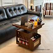 实推木升降茶边几移动车发茶桌折叠餐REC桌小户型茶台多功能客厅