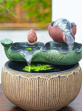 小客厅流水件循环摆风水轮室内客厅茶KAH室桌面小水景喷泉鱼水缸