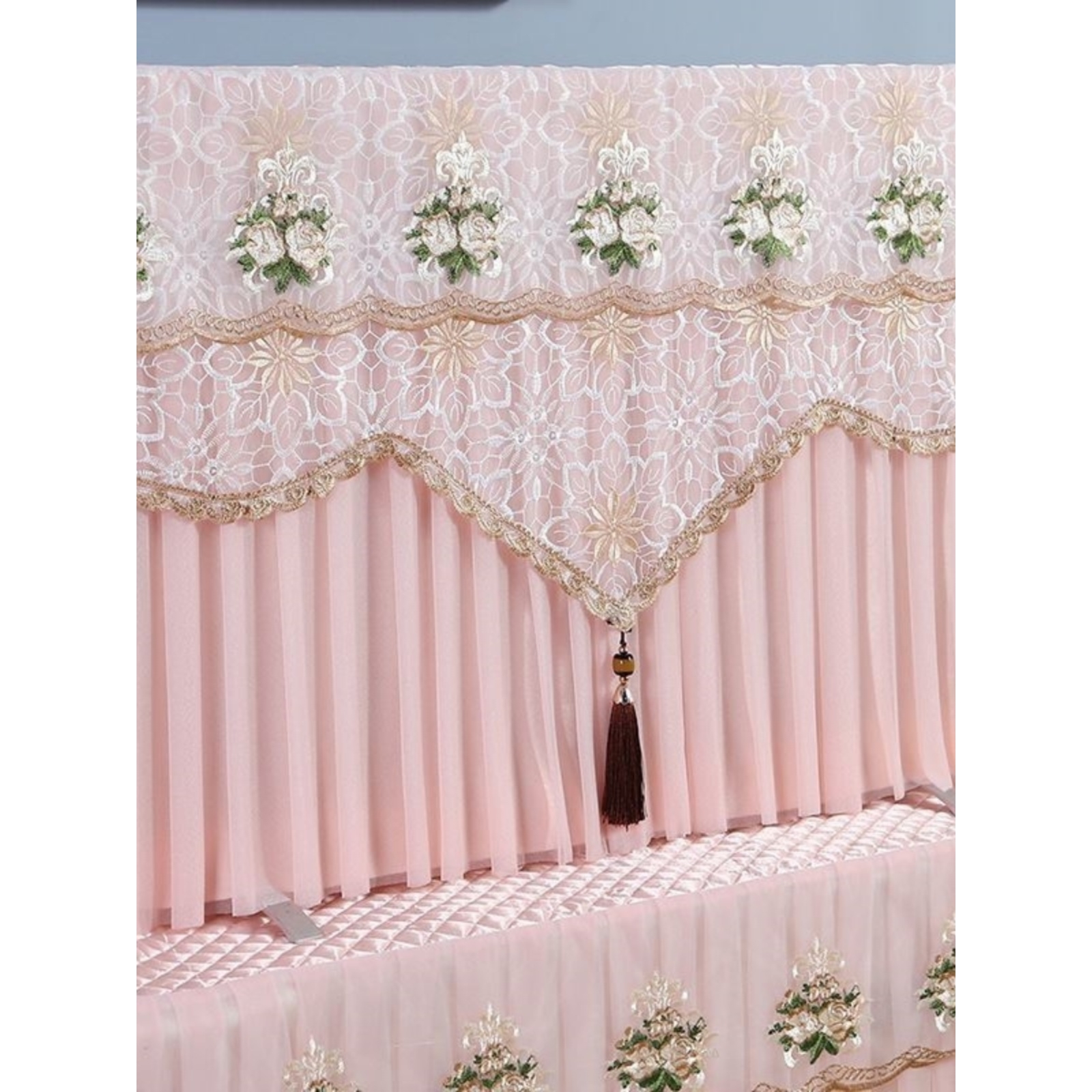 电视机防尘罩50寸55英寸65液晶电视机罩盖布开机不取蕾丝盖巾2022