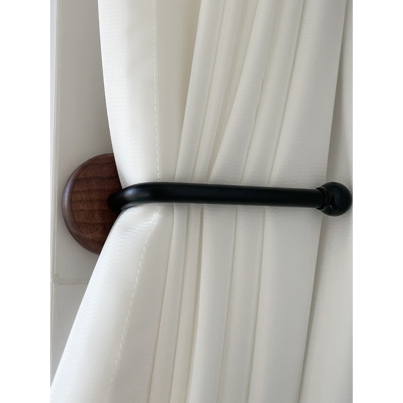免打孔胡桃木窗帘挂钩新中式原木风绑带固定器浴帘侧钩卡扣