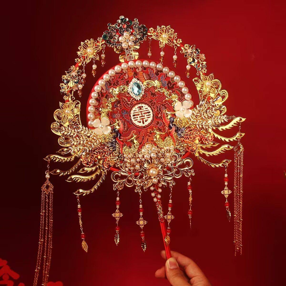 团扇新娘结婚中式订婚礼物高级双面重手工diy材料包成品喜扇秀禾,家居饰品,工艺扇/团扇/喜扇/折扇,淘宝优惠券,粉丝福利购,淘宝优惠卷