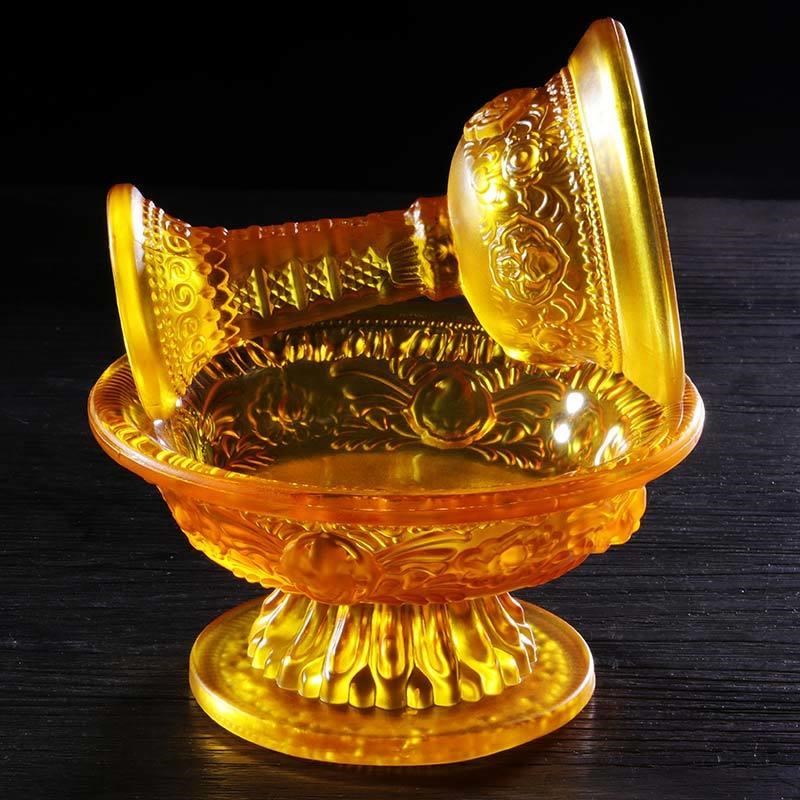 琉璃玻璃护法杯小号 西藏家用藏式供水杯佛前供佛用Q品 水酒杯11c
