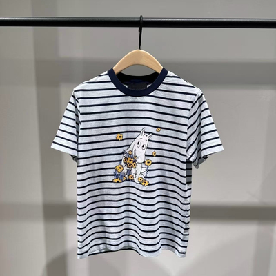 【姆明系列】正品条纹T恤2026夏新品新疆棉白墨印花MBF2TEE030
