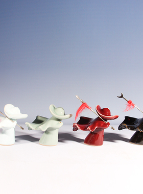 禹州神垕钧瓷茶宠小摆件钧瓷林冲纯手工香插创意居家办公桌面书房