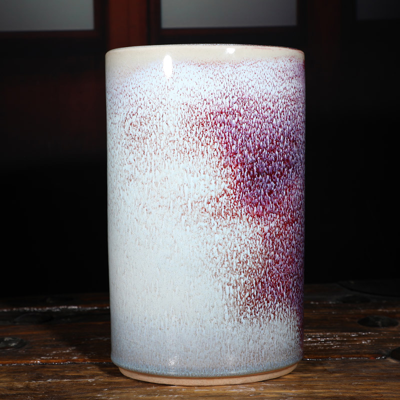 中式禹州神垕钧瓷摆件扁画筒书房书法摆设中国风窑变釉陶瓷摆设