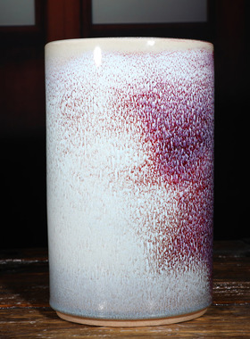 中式禹州神垕钧瓷摆件扁画筒书房书法摆设中国风窑变釉陶瓷摆设