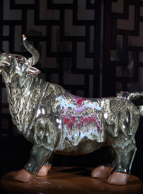 钧瓷摆件牛气冲天陶瓷家居客厅玄关博古架装饰高档祝福送礼品礼盒