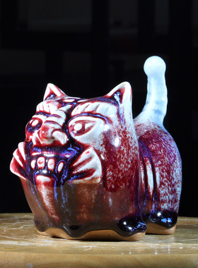 钧瓷可爱萌宠创意桌面小摆件中式生日礼物小老虎陶瓷茶宠茶具配件