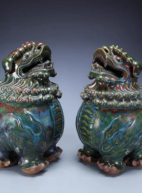 河南禹州钧瓷春秋复古刘静大师纯手工炭烧炉钧釉青铜釉狮子窑变釉