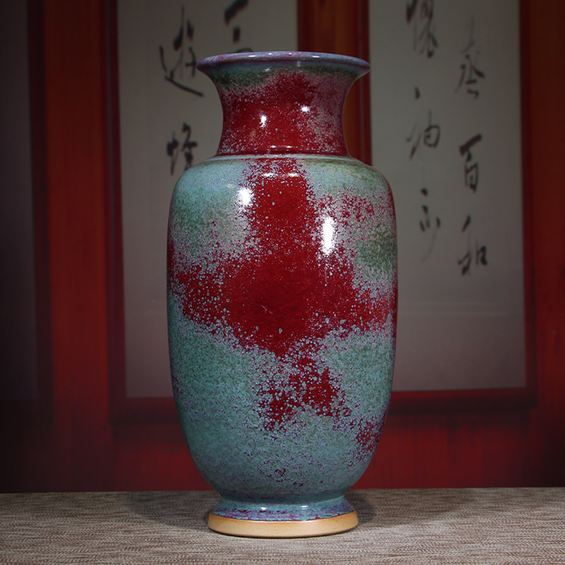 神垕原产钧瓷摆件卢钧釉富贵瓶中式插花陶瓷花瓶家居客厅玄关装饰