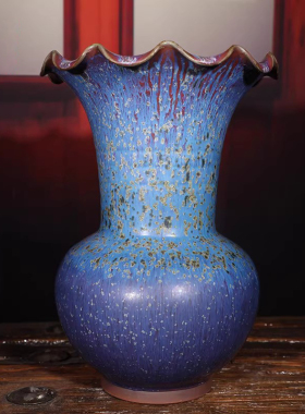 河南禹州神垕钧瓷摆件卢钧釉李亚飞大师全手工炭烧珍品级荷口尊