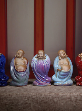 钧瓷摆件五福弥勒佛想五福临门福在眼前祝福工艺礼品陶瓷家居装饰