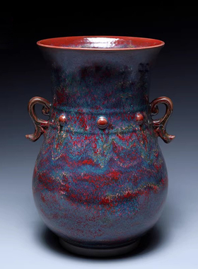 钧瓷李亚飞大师卢钧炉红色窑变釉色如意尊陶瓷客厅玄关装饰摆件