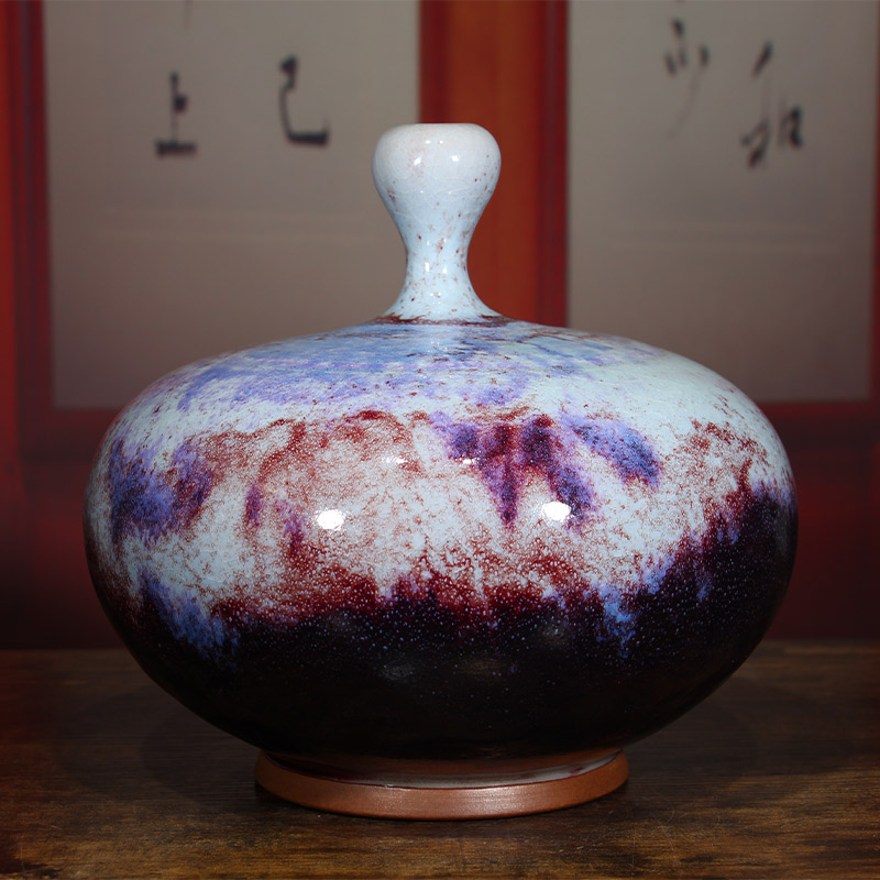 钧瓷摆件煤烧釉小口瓶中式陶瓷花瓶家居玄关办公室博古架装饰摆设