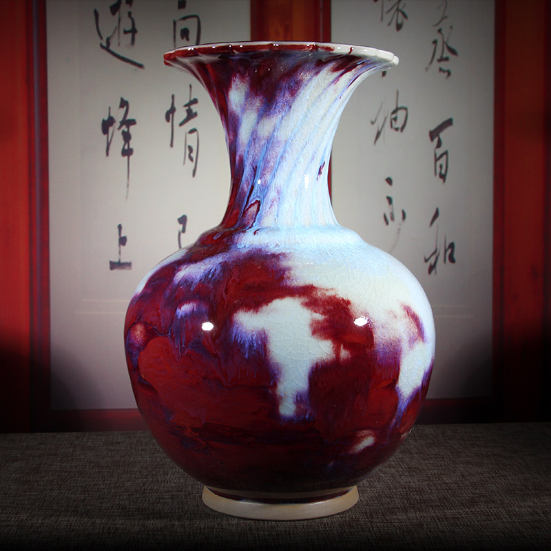 中国风钧瓷花瓶团结瓶家居摆件客厅插花瓶博古架创意简约高档礼品