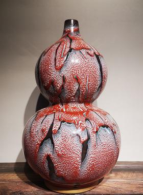 钧瓷摆件福禄葫芦陶瓷家居办公室玄关前台客厅摆设高档礼盒装花瓶