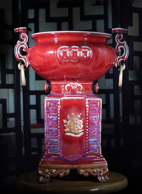 钧瓷摆件聚宝盆招财聚财中式陶瓷家用装饰品客厅玄关摆设招财进宝