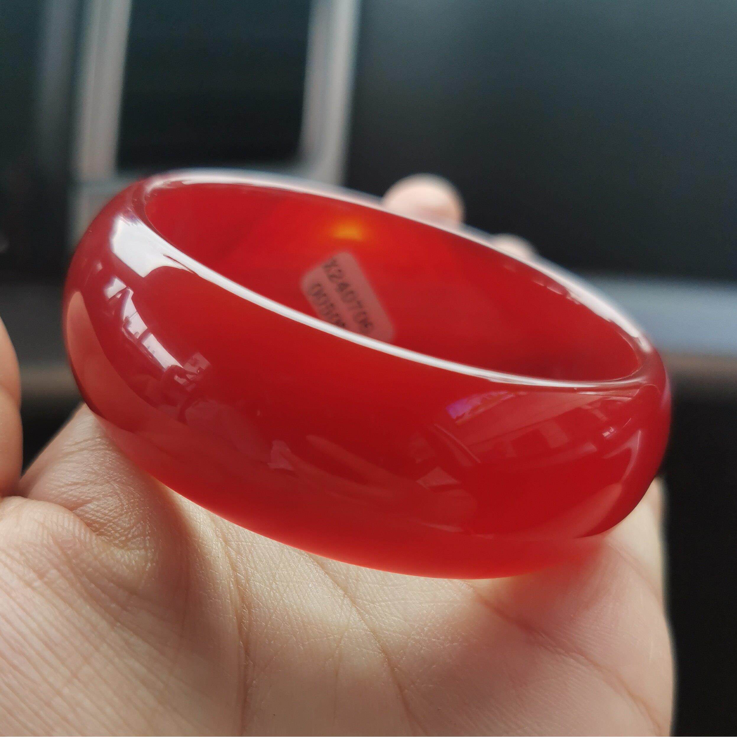 精品高档天然红玛瑙手镯加宽加厚轮胎镯子红色玉髓手镯本命年礼物
