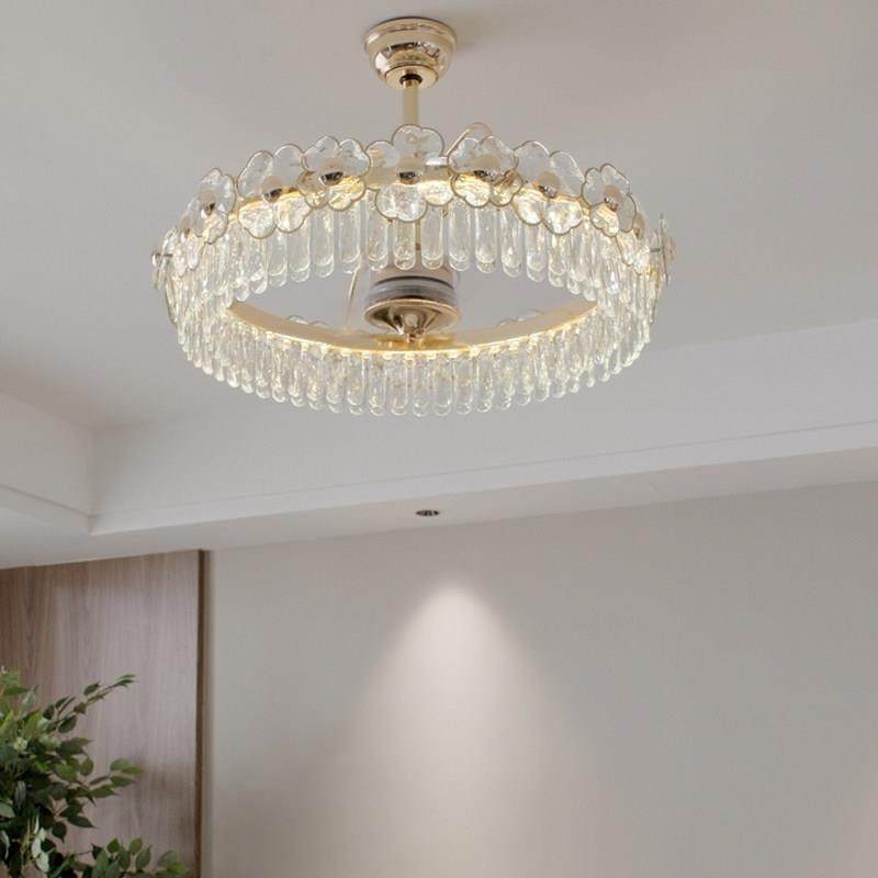 新款花朵造型水晶风扇灯客厅餐厅卧室全铜变频电机智能语音遥控器,家装灯饰光源,风扇灯,淘宝优惠券,粉丝福利购,淘宝优惠卷