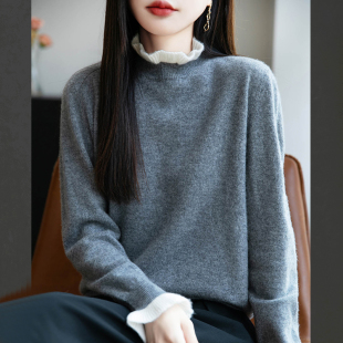 女装 春秋洋气上衣大码 秋冬毛衣 女2025新款 秋冬撞色高领针织打底衫