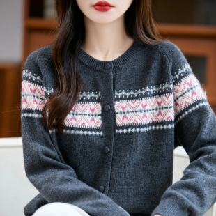 女装 显瘦时尚 春秋外搭洋气大码 外套女2025新款 上衣 提花针织开衫