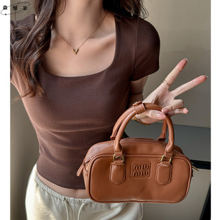 韩系纯棉方领内搭打底衫正肩短袖t恤女式辣妹时尚高级感修身上衣