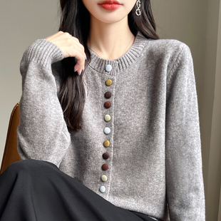 女装 显瘦时尚 春秋洋气大码 女2025新款 上衣秋冬毛衣 彩扣针织打底衫