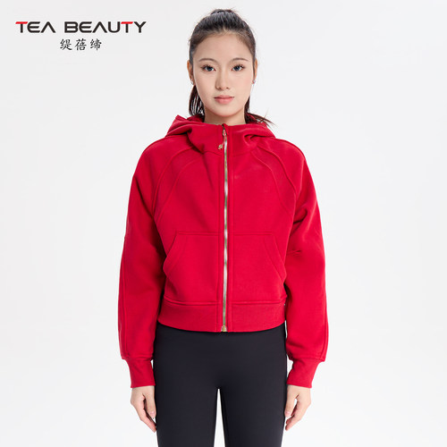Tea Beauty加绒简约运动风连帽拉链开衫卫衣女套装加厚休闲外套