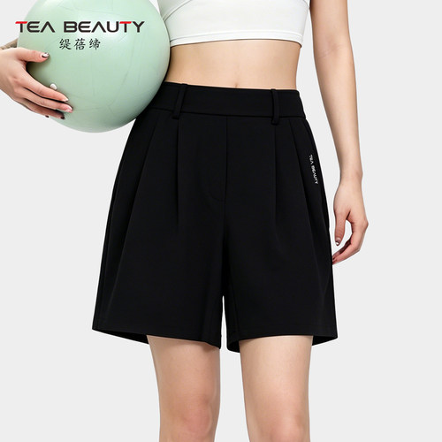 TEABEAUTY高腰打褶短裤女通显瘦