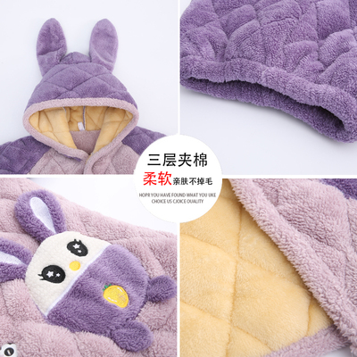 男童睡衣冬季三层夹棉加绒加厚女童中长款保暖家居服小孩卡通套装